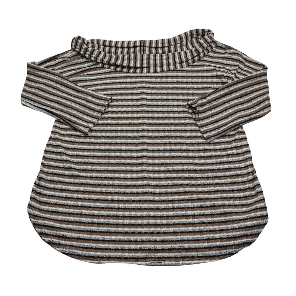 2Hearts Shirt Womens L Multicolor Long Sleeve Cowl Neck Striped Pullover